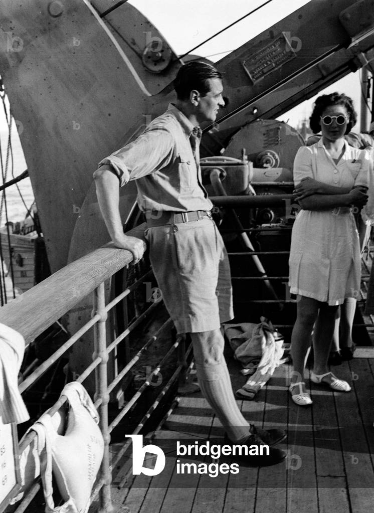 John Holcroft, 3rd County of London Yeomanry (Sharpshooters) on board HMT Orion en route to Egypt, 1941 (b/w photo)