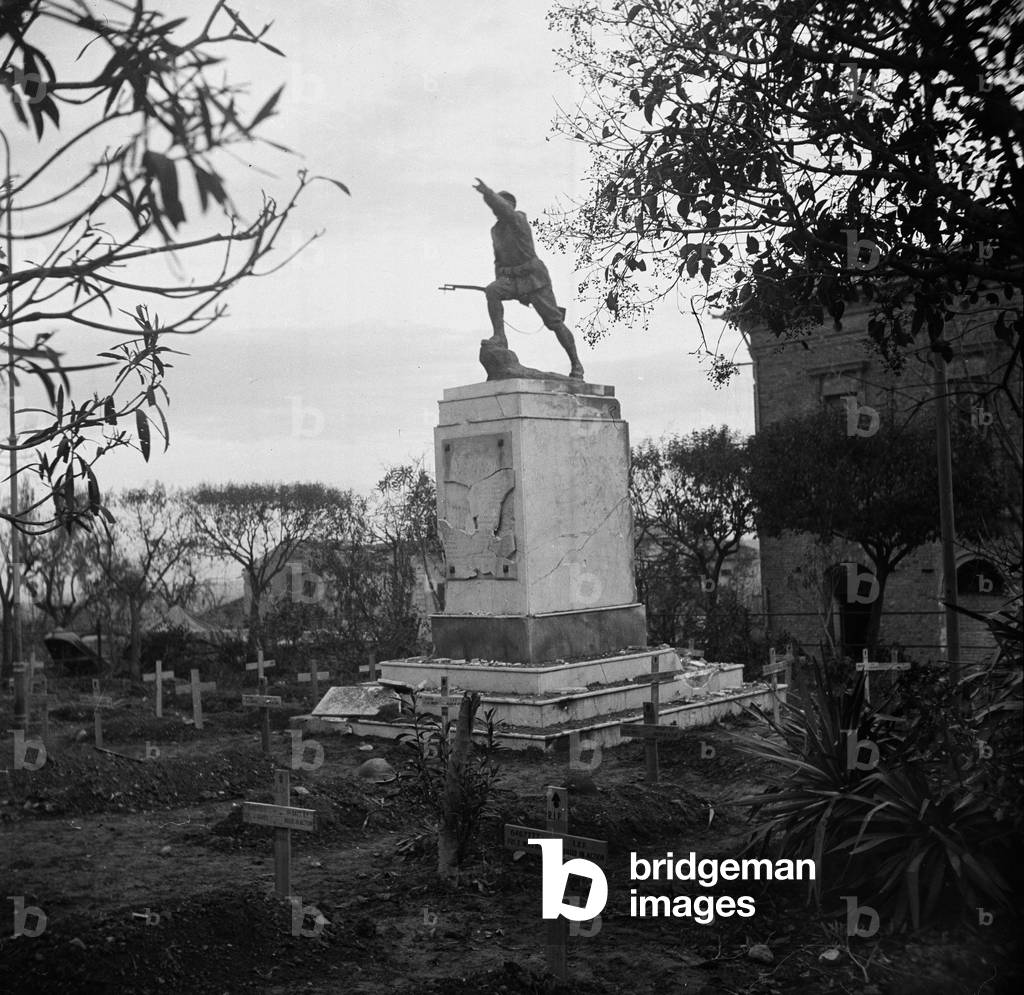 Temporary burial ground in Mozzagrogna, Italy, 1943 (b/w photo)