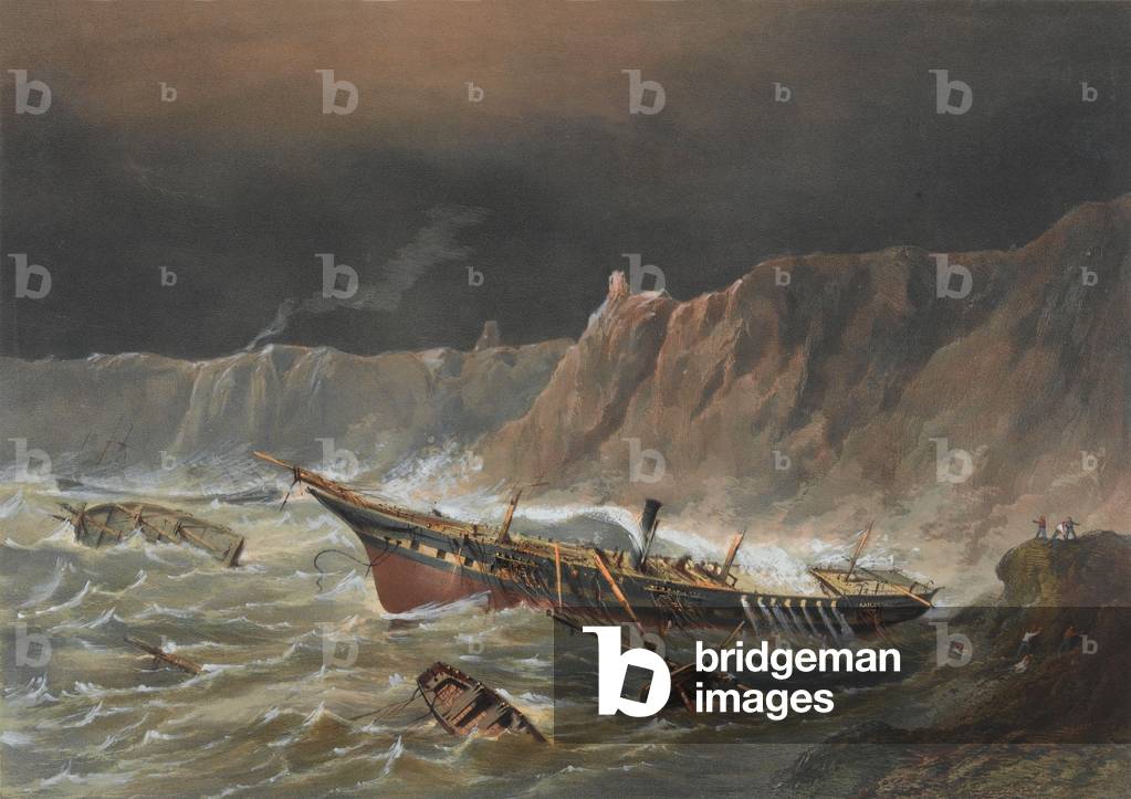 The loss of The Prince, 1854 (coloured lithograph)