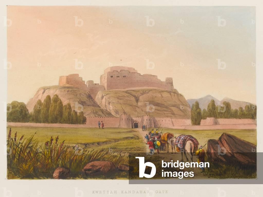 Kwettah Kandahar Gate, 1839 circa (coloured lithograph)