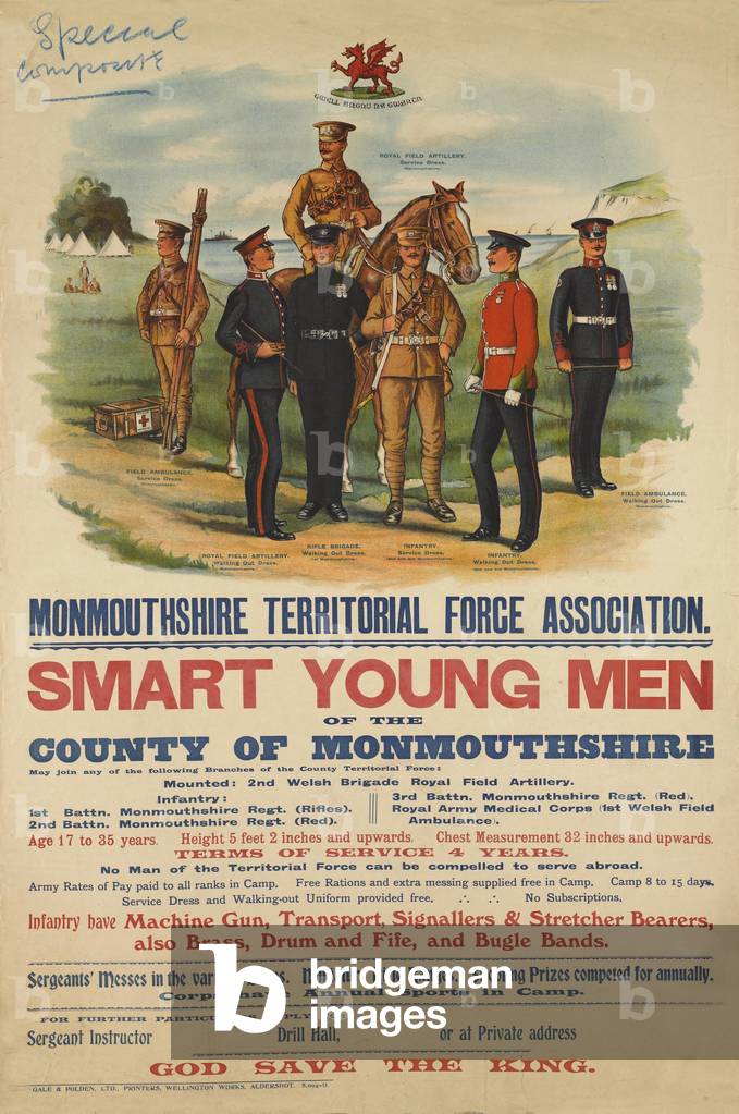 Recruiting poster, Monmouthshire Territorial Force Association (colour litho)