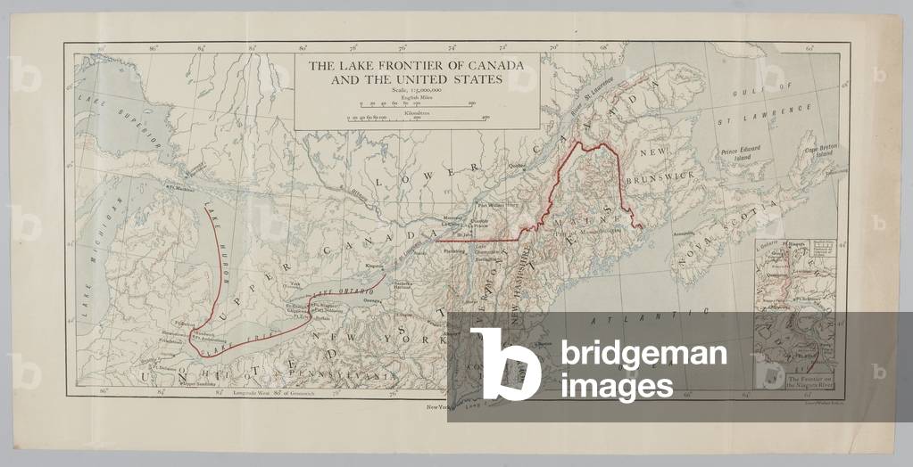 The Lake Frontier of Canada and the United States (coloured engraving)