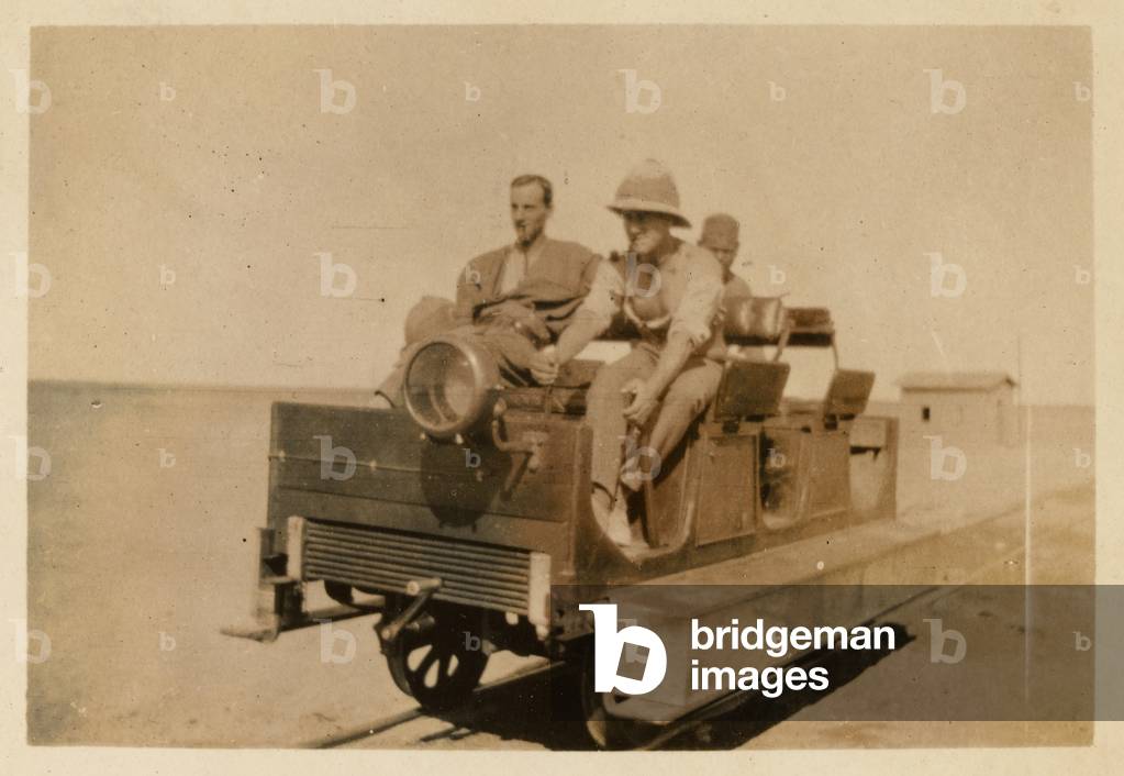 A motor inspection car on the desert railway, Libya, October 1916.  (b/w photo)