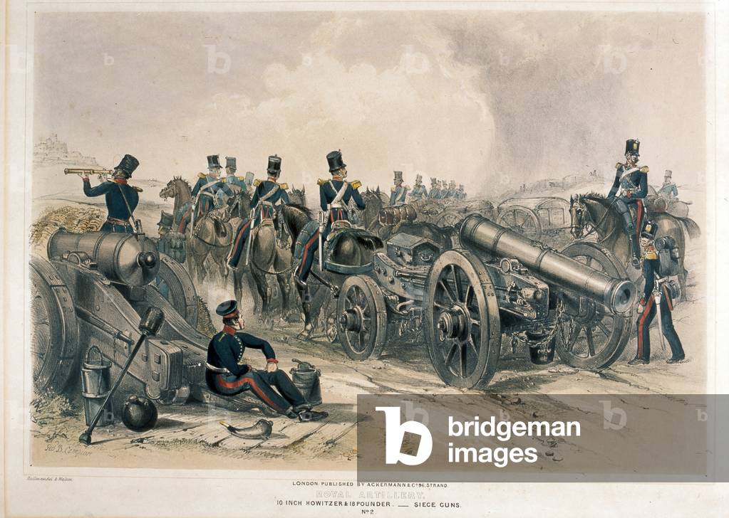 Royal Artillery, siege guns, 1854 circa (coloured lithograph)