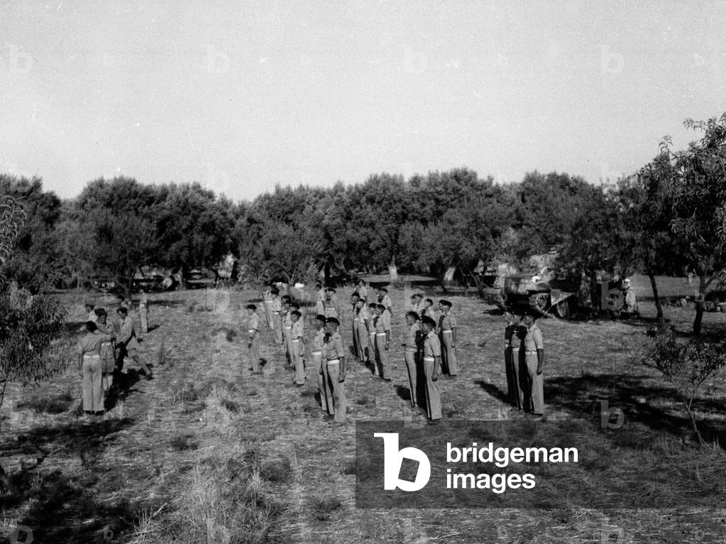 Squadron parade, 3rd County of London Yeomanry (Sharpshooters), Misterbianco, Sicily, 1943 (b/w photo)