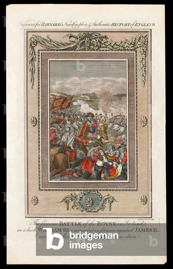 The famous Battle of the Boyne in Ireland, 1690 (engraving, coloured)