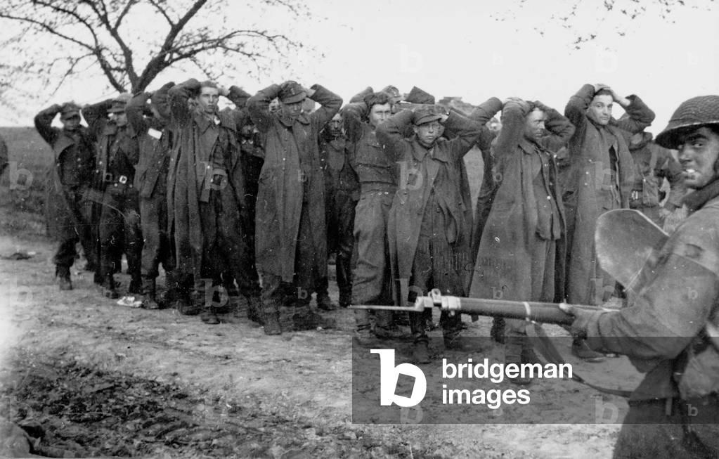 German officer cadets taken as prisoners, after defending Voltlage (b/w photo)