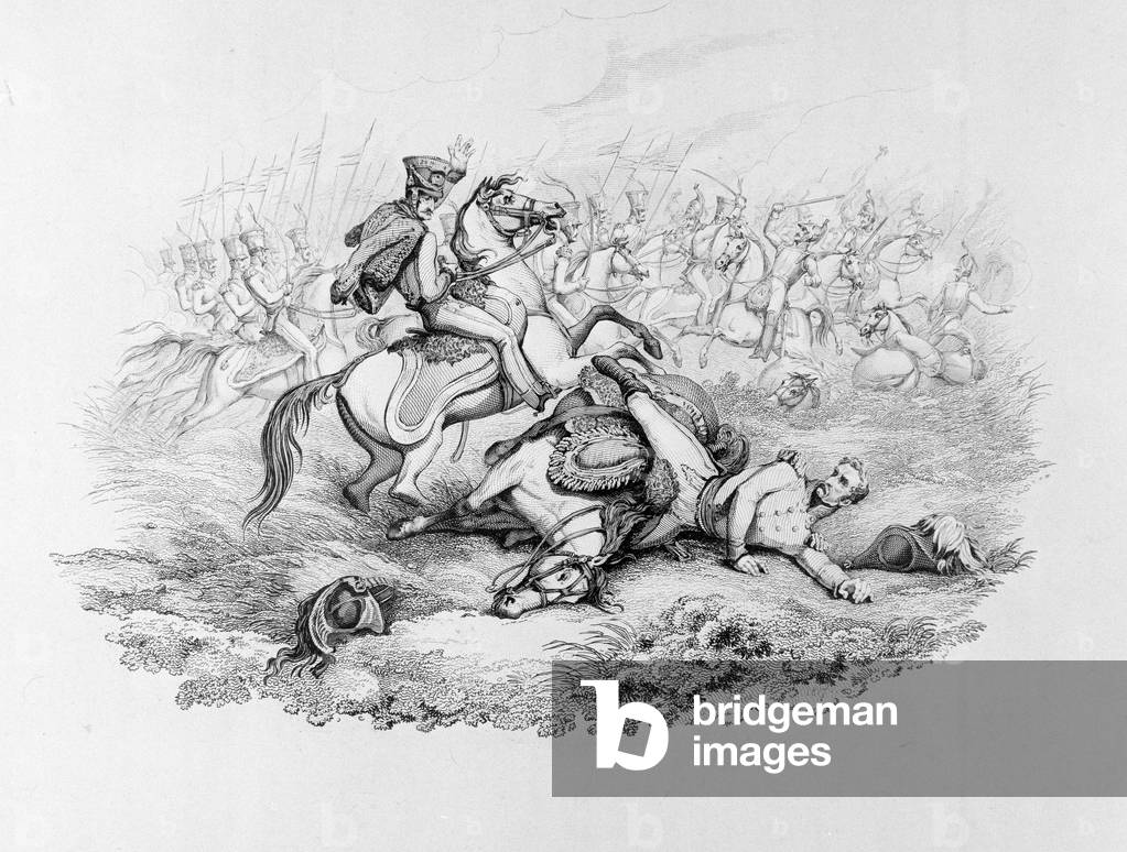 The Memorable Battle of Waterloo - The Perilous Situation of Marshal Blücher in the Battle of Ligny, 1815 (engraving)