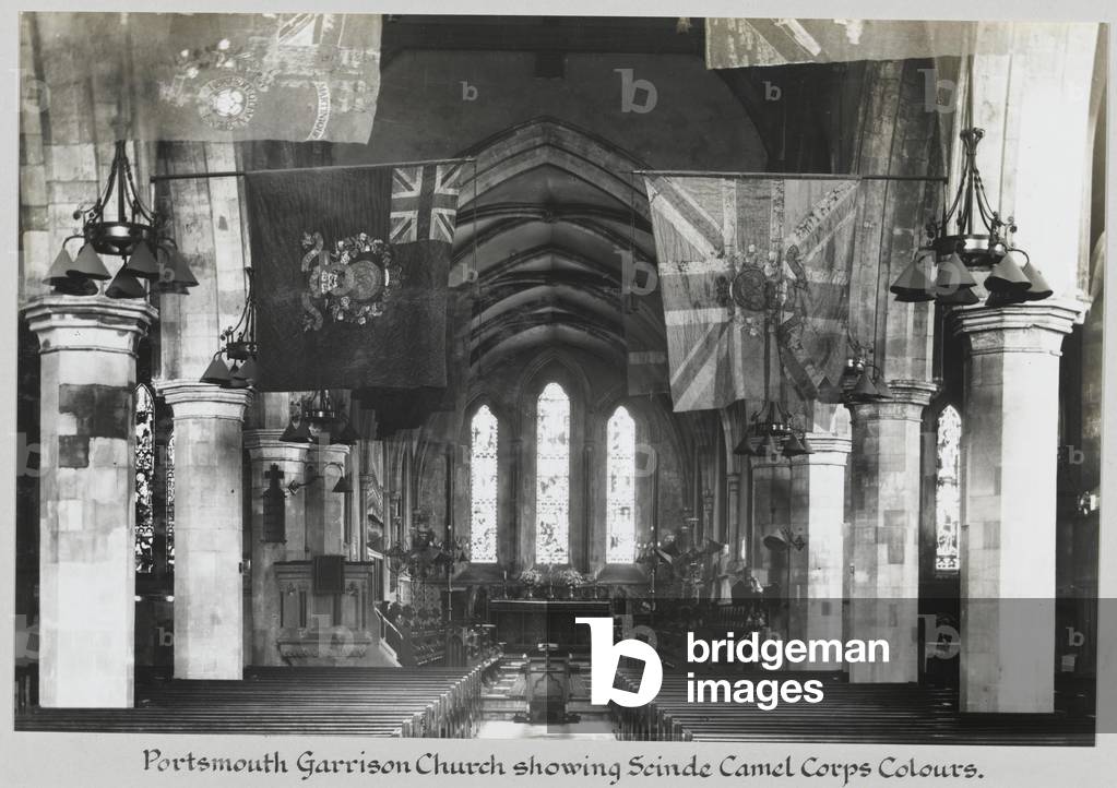 Portsmouth Garrison Church, showing the colours of the Scinde Camel Corps, c.1938-47 (b/w photo)