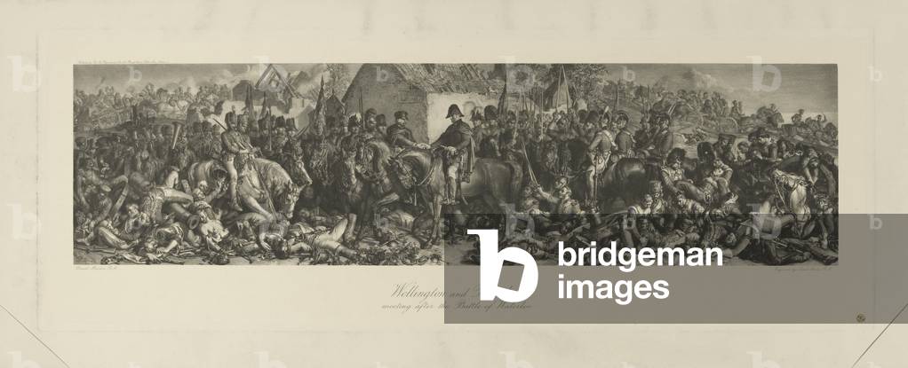 Wellington and Blücher meeting after the Battle of Waterloo, 1815, engraving by Lumb Stocks (1812-92) (engraving)