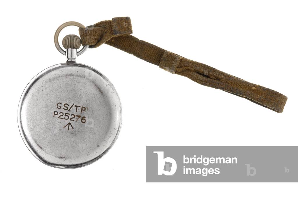 Broken Army issue fob watch belonging to Sergeant Roy Bishop, Middlesex Regiment (Duke of Cambridge's Own), c.1944 (watch, fob)