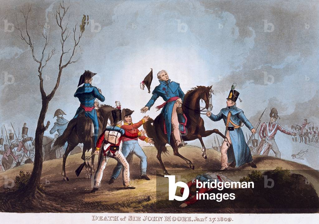 Death of Sir John Moore, 17 Jan 1809 (coloured aquatint)