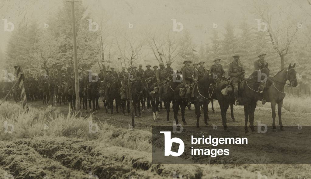 XII Royal Lancers crossing the German frontier, December 1, 1918 (b/w photo)