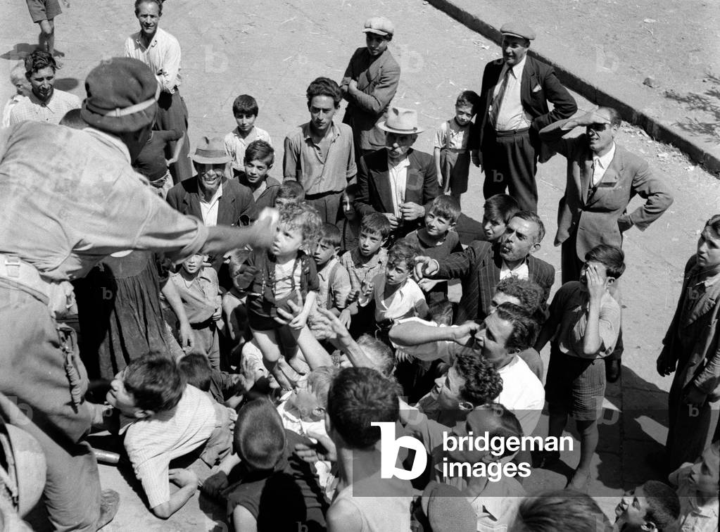 3rd County of London Yeomanry (Sharpshooters) in the Sicilian town of Mascalucia, 1943 (b/w photo)