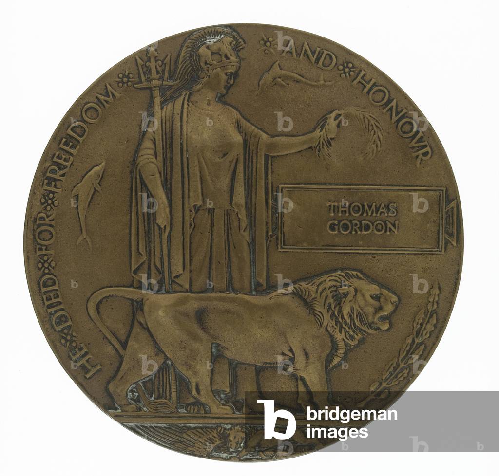 Memorial plaque to Private Robin Martin incorporating ‘Dead Man’s Penny’, 1914-18 commemorative medallion and accompanying certificate, c.1918 (bronze)

