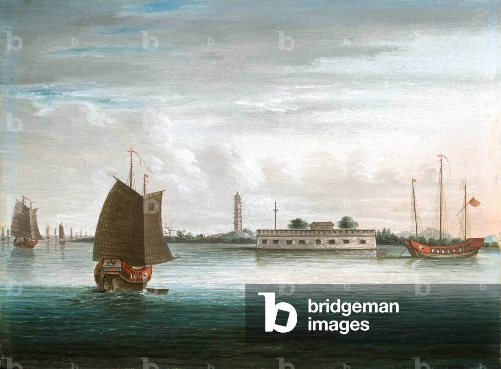 A Fort on the Canton River, 1st China War, 1840 circa (oil on board)