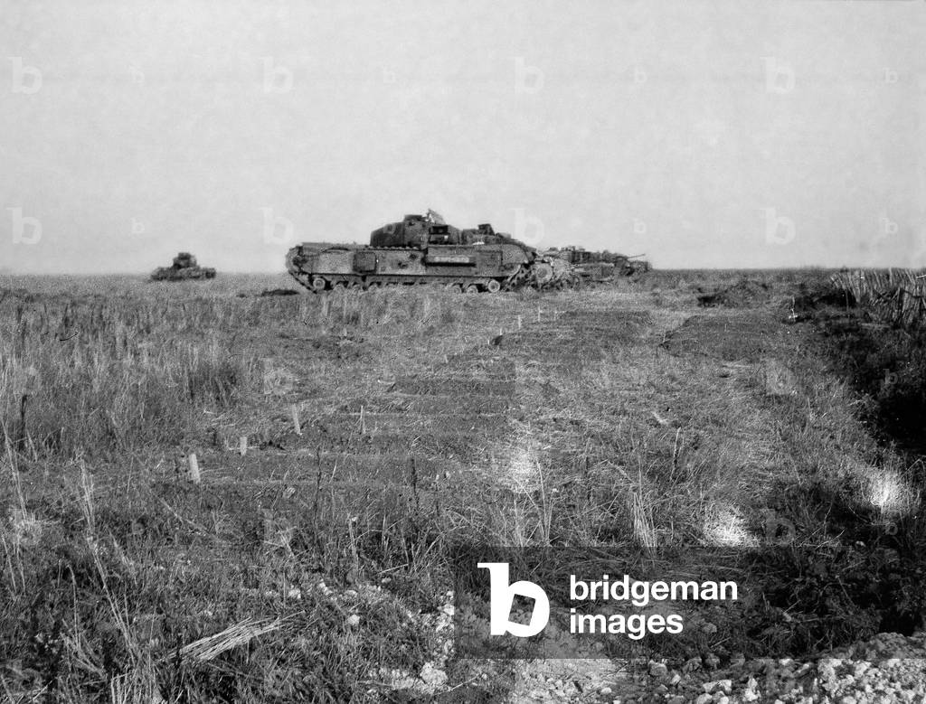 British tanks destroyed near Eterville, Normandy, July 1944 (b/w photo)