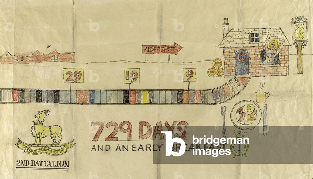 729 Days and an Early Breakfast, A National Service Demob countdown calendar, 1948 circa (pencil)