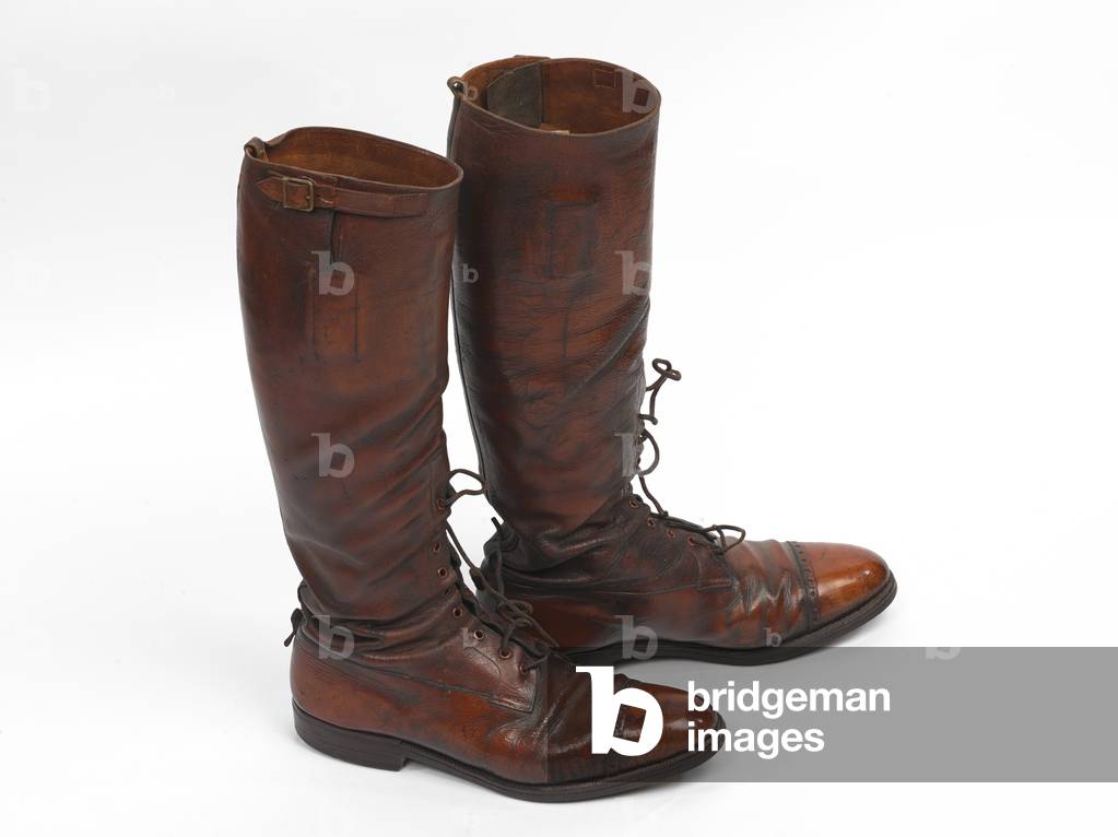 Pair of boots worn by Second Lieutenant C P Galindez, Buckinghamshire (Royal Bucks Hussars) Yeomanry,  1915 circa (leather)