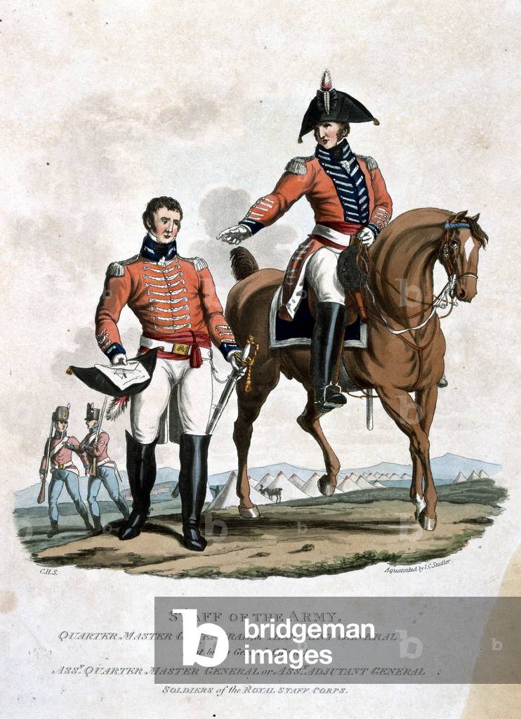 Quarter Master General and Assistant Quarter Master General, from 'Costumes of the Army of the British Empire, according to the last regulations 1812', engraved by J.C. Stadler, published by Colnaghi & Co. 1812-15 (coloured aquatint)