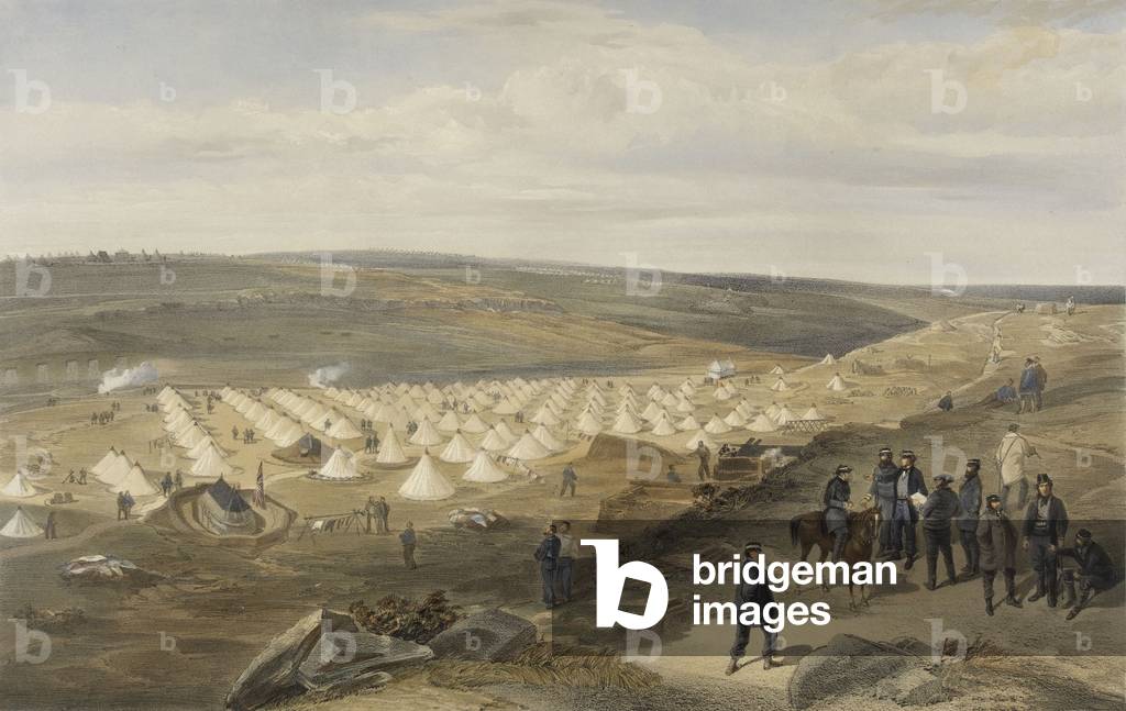 Camp of the Naval Brigade, before Sebastopol, 1855 (colour litho)