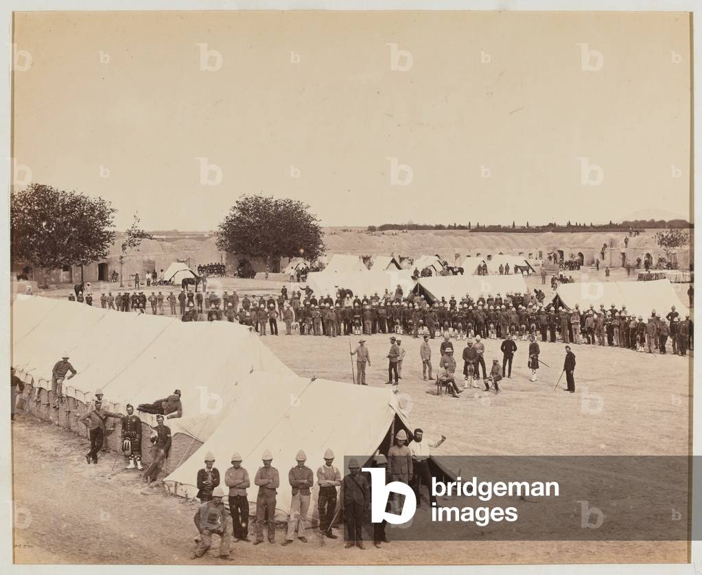 Barrack Square, 78th Highlanders, Kandahar, 1880 circa (b/w photo)