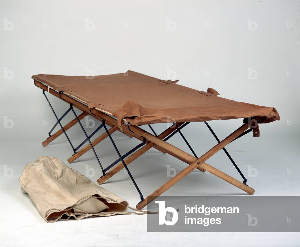 Folding camp bed, Captain Alfred Rowe, Middlesex Regiment (Duke of Cambridge's Own), 1944 circa (canvas)