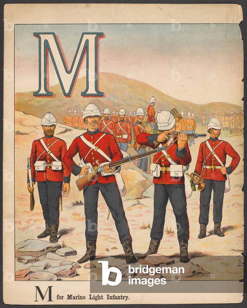 M for Marine Line Infantry, 1889 (chromolitho)