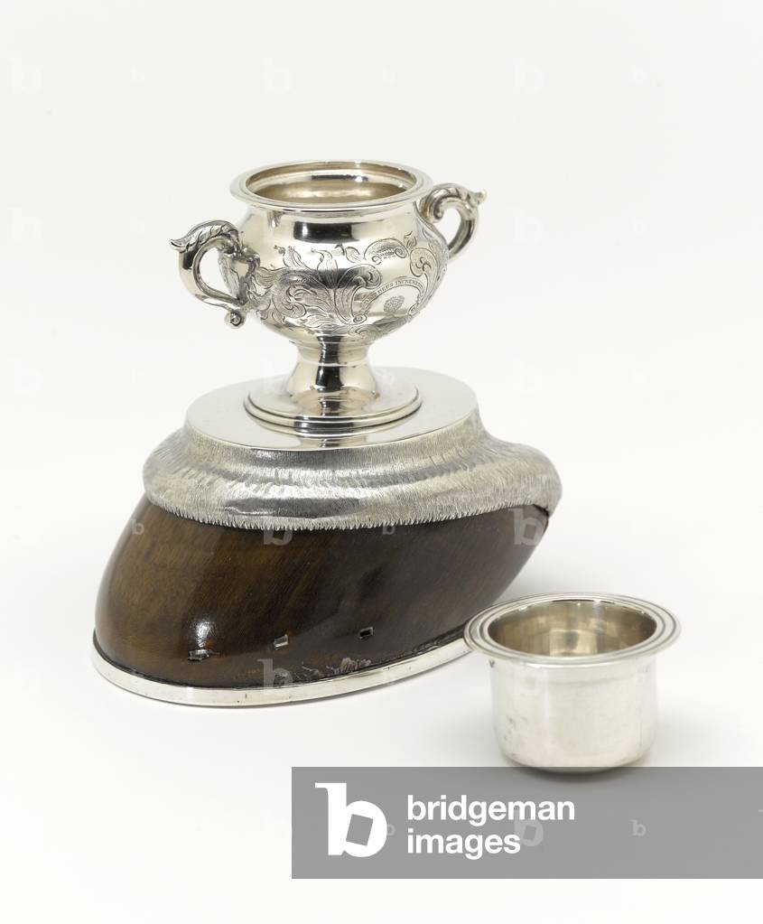 Silver mounted desk set of two polo ponys hooves, Captain J F Sherer, 1865 circa (silver)