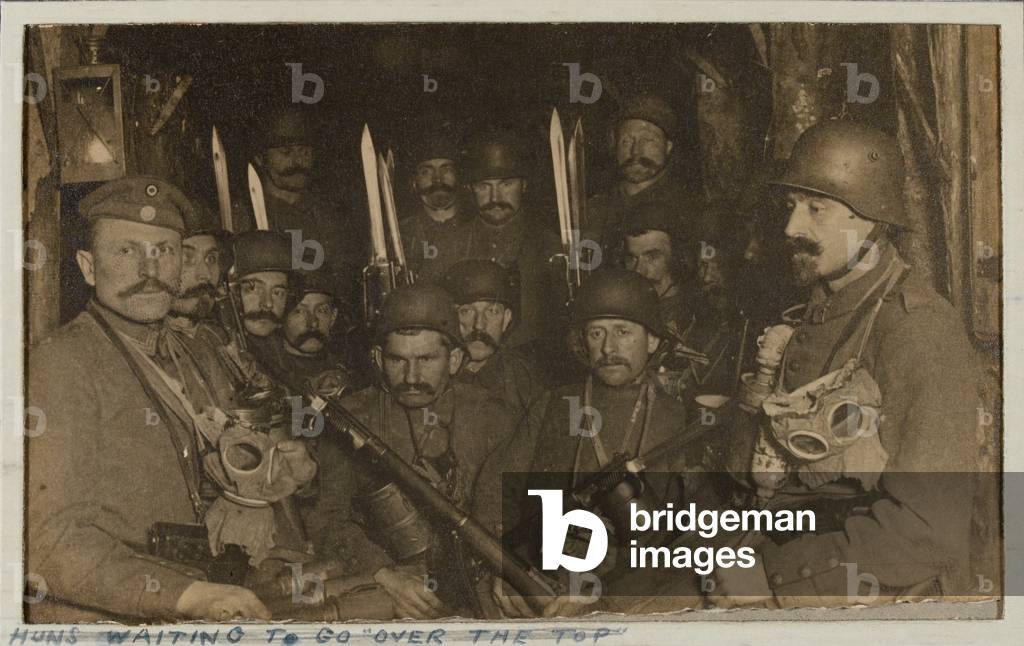 German troops waiting to go over the top, 1918 (b/w photo)
