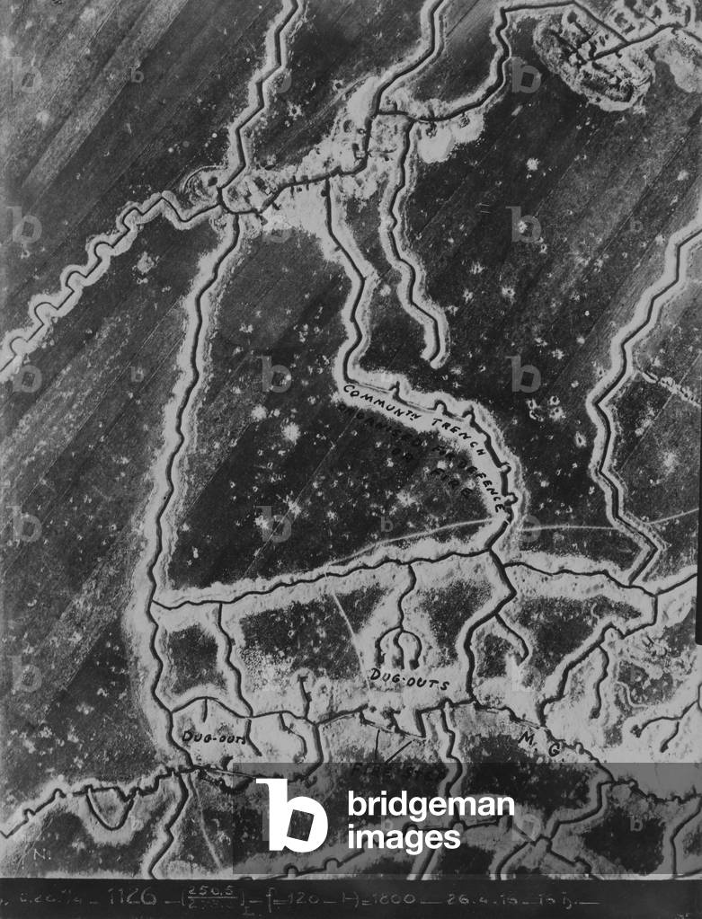 An aerial view of the trenches, 2 April 1916 (b/w photo)