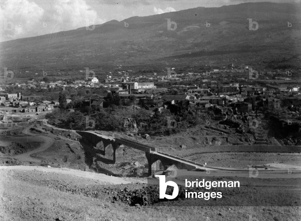 Bailey Bridge spanning a blown bridge, Randazzo, Sicily, 1943 (b/w photo)