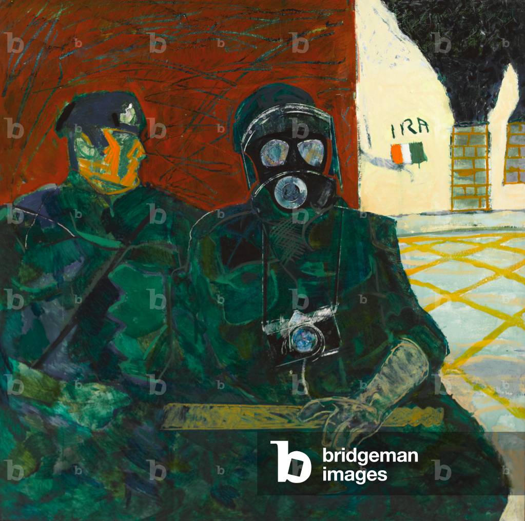 Street Patrol, Belfast, Northern Ireland, 1976 (oil on board)