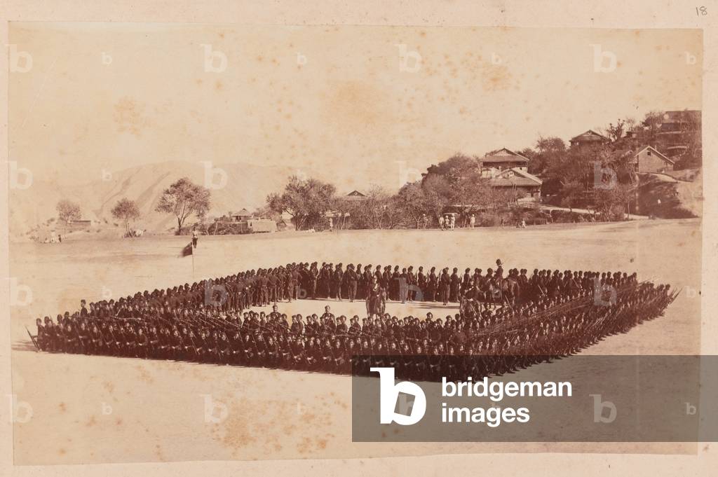 4th Gurkha (Rifle) Regiment formed up in square, 1879 circa (b/w photo)