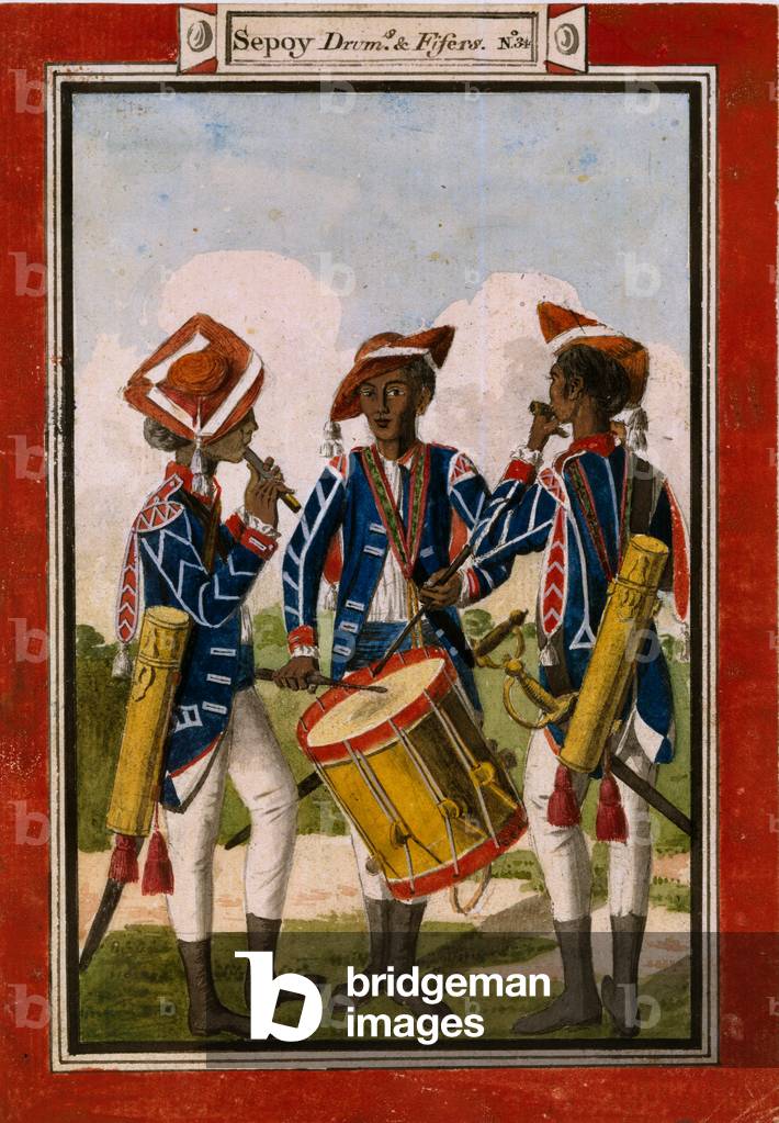 Sepoy drums and fifers, 1800 circa (w/c)