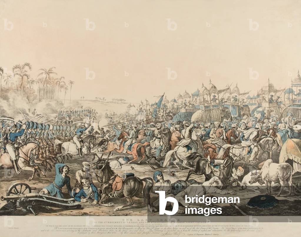 The Last Charge of the 6th Regment (sic) of Bengal and the 6th Regiment of Madras Light Cavalry on the 16th December 1817 (colour litho)