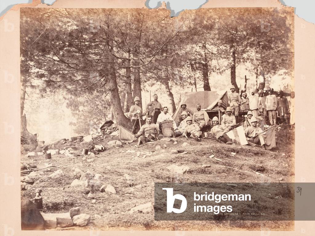 Telegraph and signallers at Kaim Gulli, Black Mountain expedition, 1888 (b/w photo)