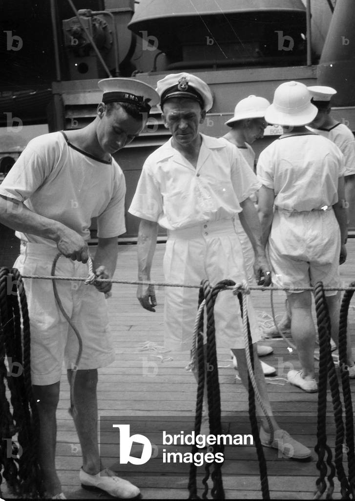 TOET for Navy, Test of Elementary Training, on board HMT Orion en route to Egypt, 1941 (b/w photo)