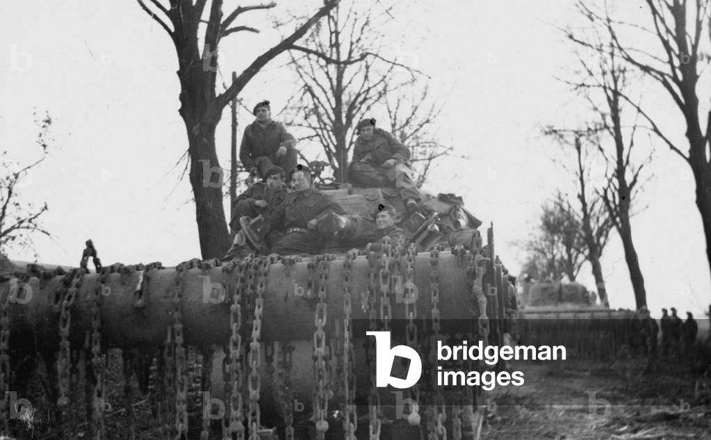 A Sherman flail tank at Geilenkirchen, 1944 (b/w photo)
