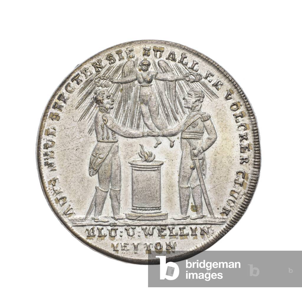 Medal commemorating Wellington and Blücher at Waterloo, 1815 (white metal)