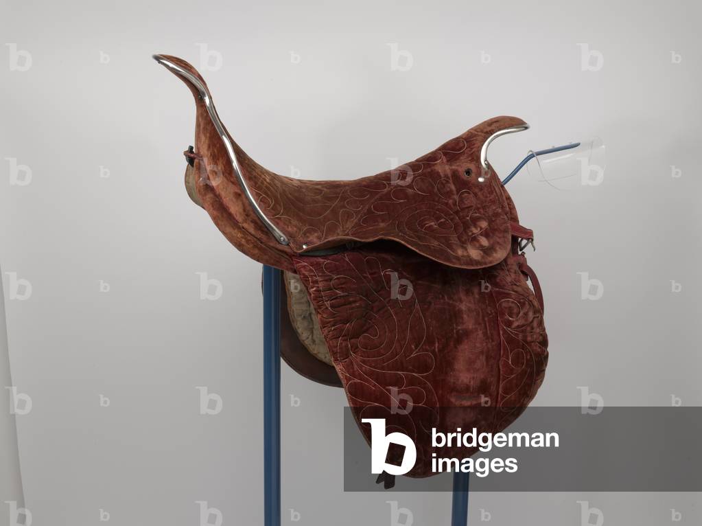 Saddle, George William Frederick Charles, 2nd Duke of Cambridge, 1856 circa (silk, leather, velvet and metal)