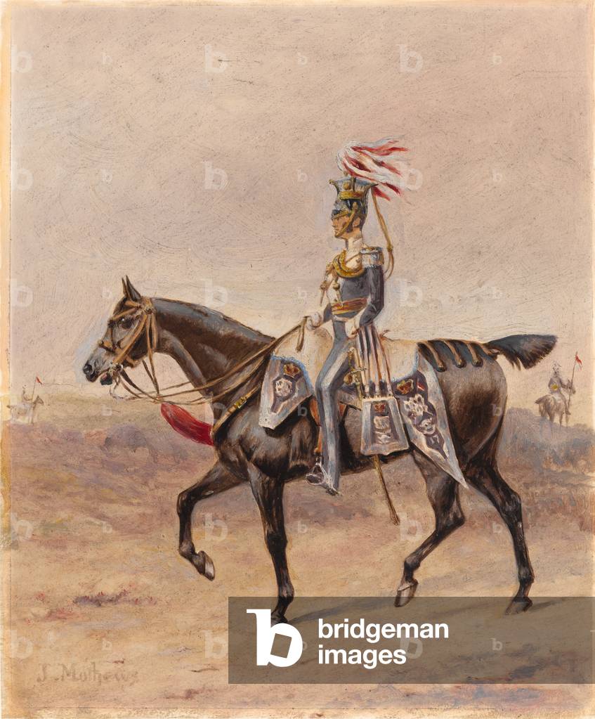 A mounted officer of the 17th Regiment of (Light) Dragoons (Lancers), c.1825 (oil and gouache on paper)