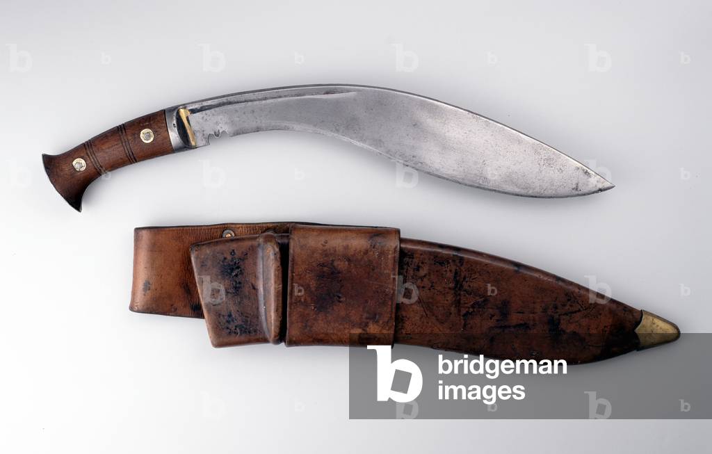 Kukri, Mk II, issue pattern, with scabbard and frog, 1943 (metal and leather)