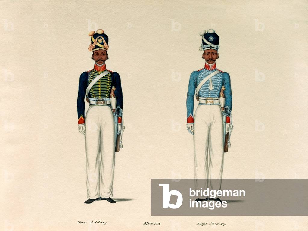 Golundauz, Madras Horse Artillery; and Sowar, Madras Light Cavalry, 1835 circa. (w/c)