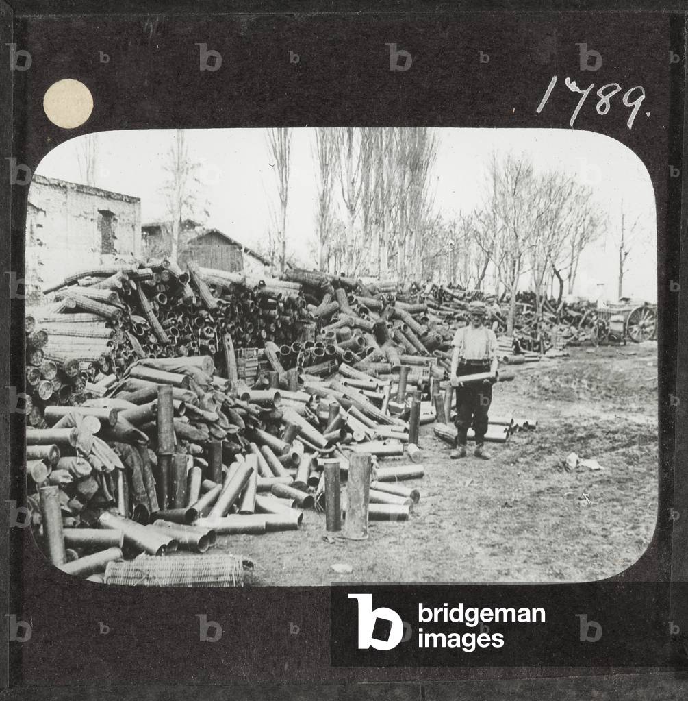 Empty shell case dump, November, 1916 (lantern slide)