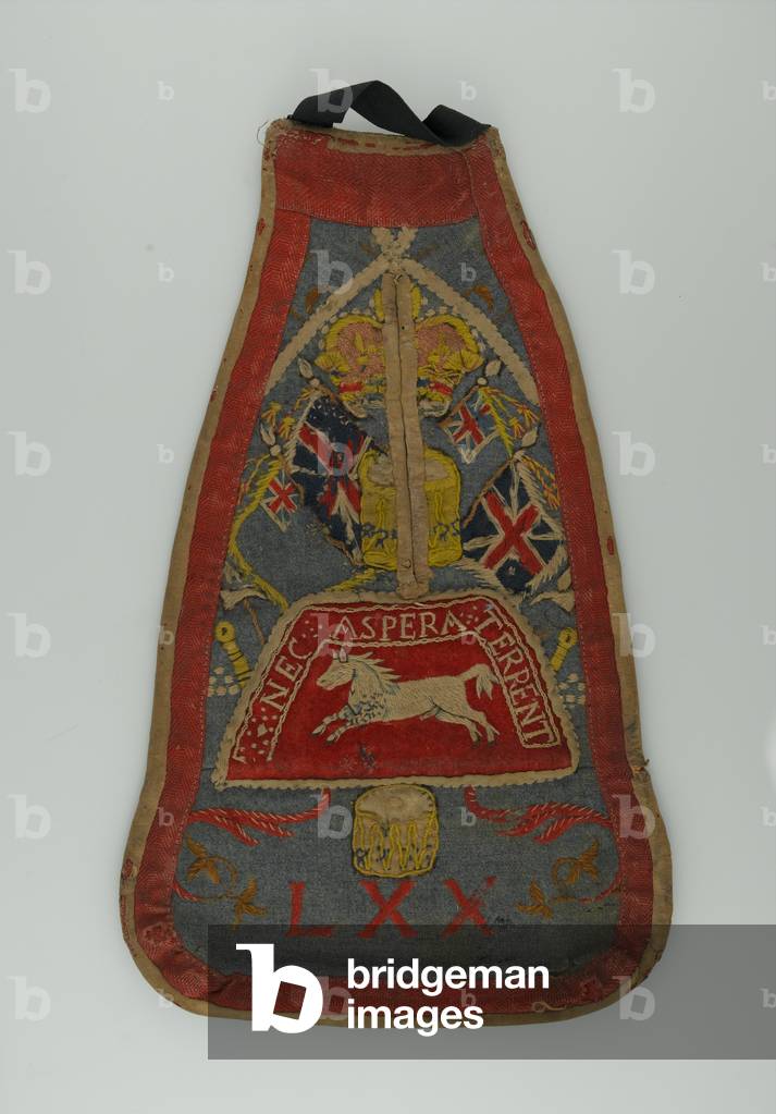 Drummers mitre cap front used as a ladys pocket, 1760 circa (fabric)