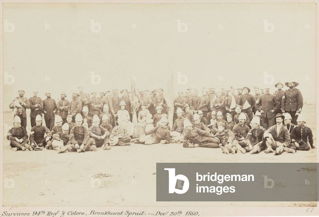 Survivors 94th Regt & Colors, Bronkhurst [sic] Spruit. - Decr 20th 1880, Pretoria, Transvaal War (1880-1881), 5 April 1881 (b/w photo)