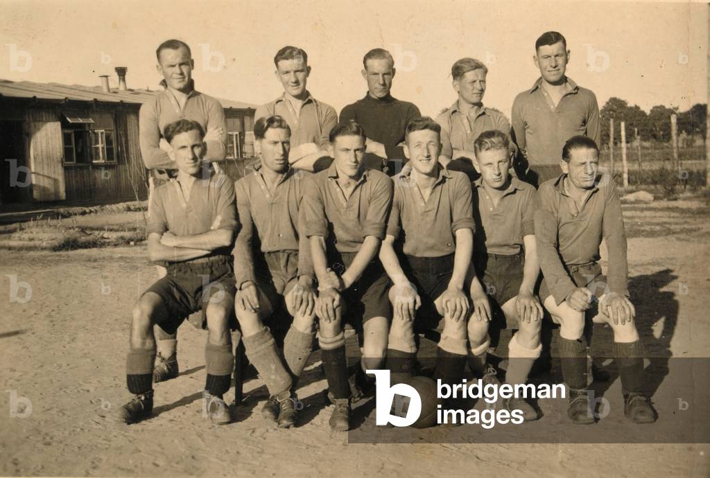 Football team at Stalag XXB Main Camp, 1942 circa (b/w photo)