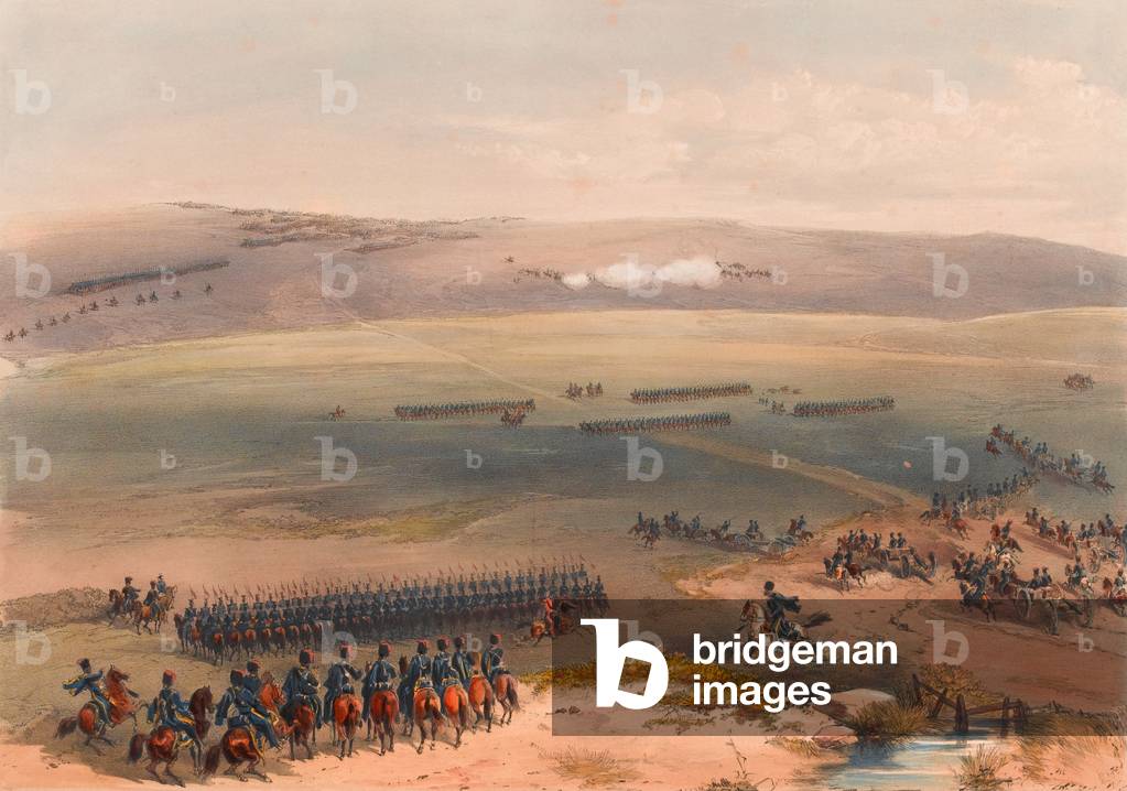 The Cavalry Affair of the Heights of Bulganak - the First Gun. 19th Sepr 1854 (colour litho)