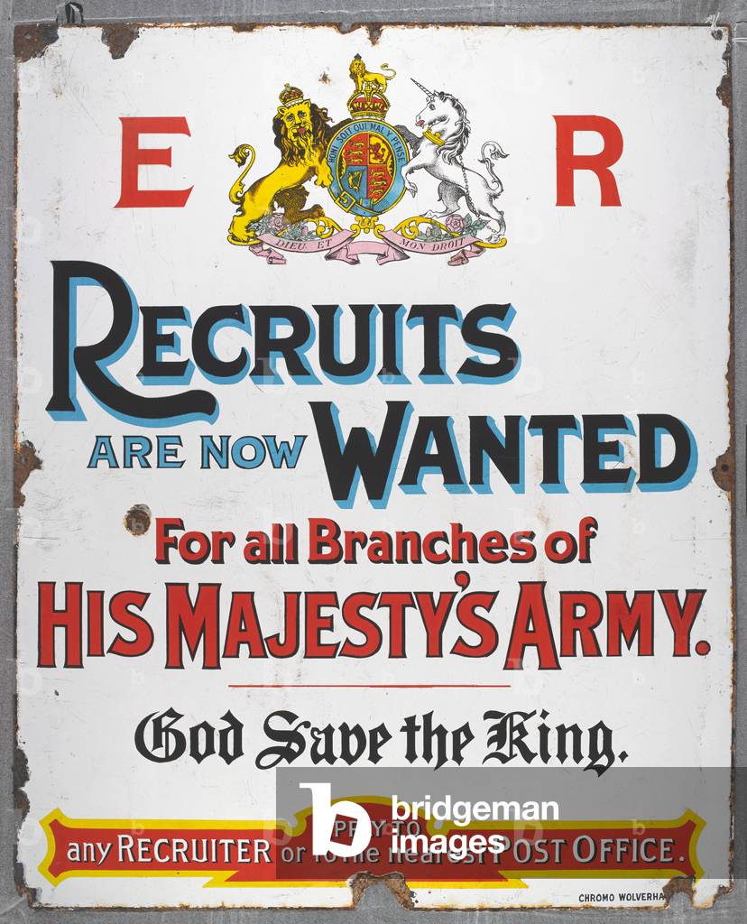 Enamel recruitment sign for the Army of King Edward VII, 1910 circa (enamelled metal)